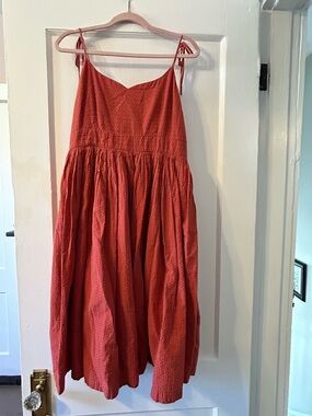 ModCloth "The Fabulous Tie-Shoulder Dress" in Burnt Orange Midi Sundress